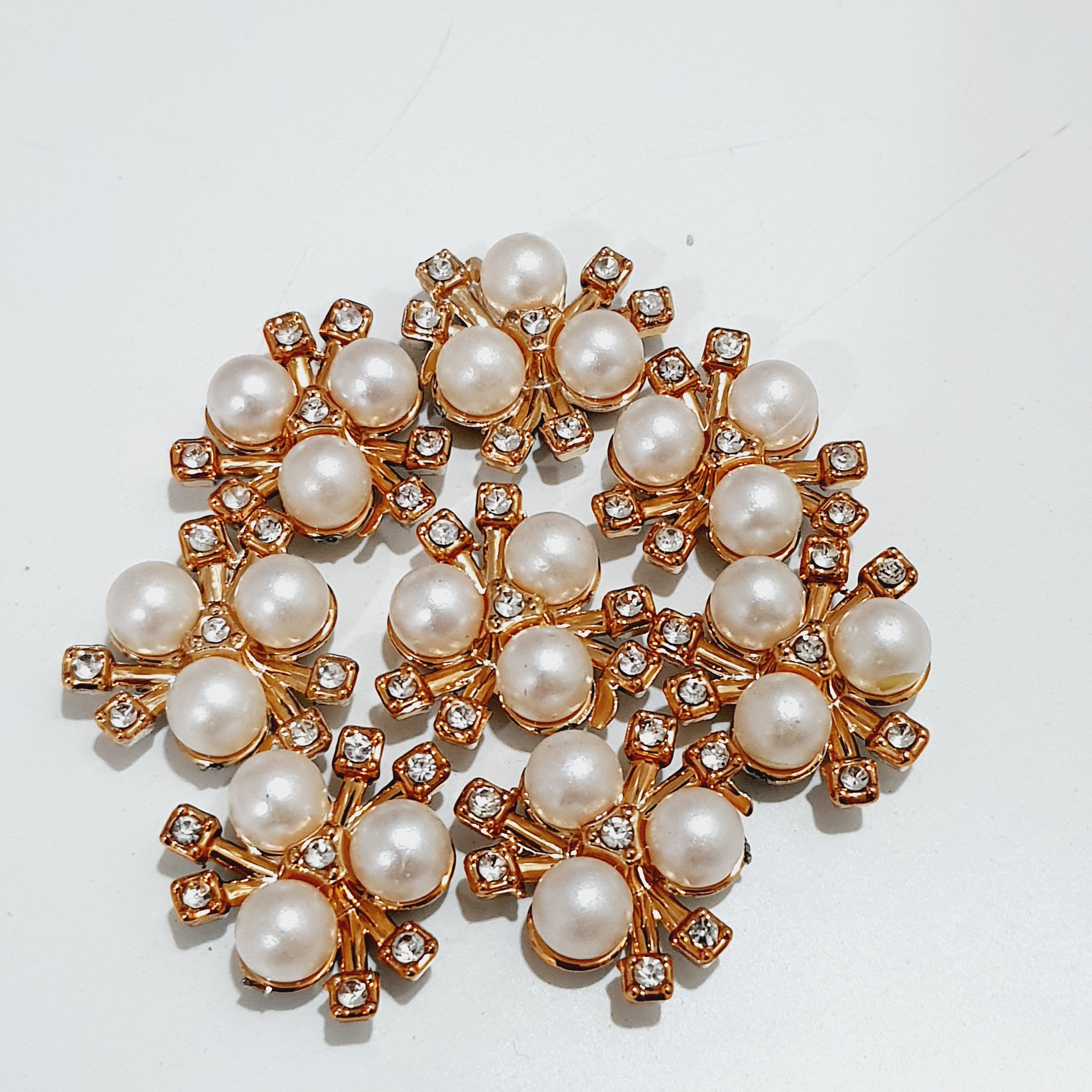 Pearl & Rhinestone Cluster Charms – Golden Pearl Rhinestone Beads for Jewellery & Craft