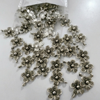 Oxidized Silver Flower Charms – Antique German Silver Floral Pendants