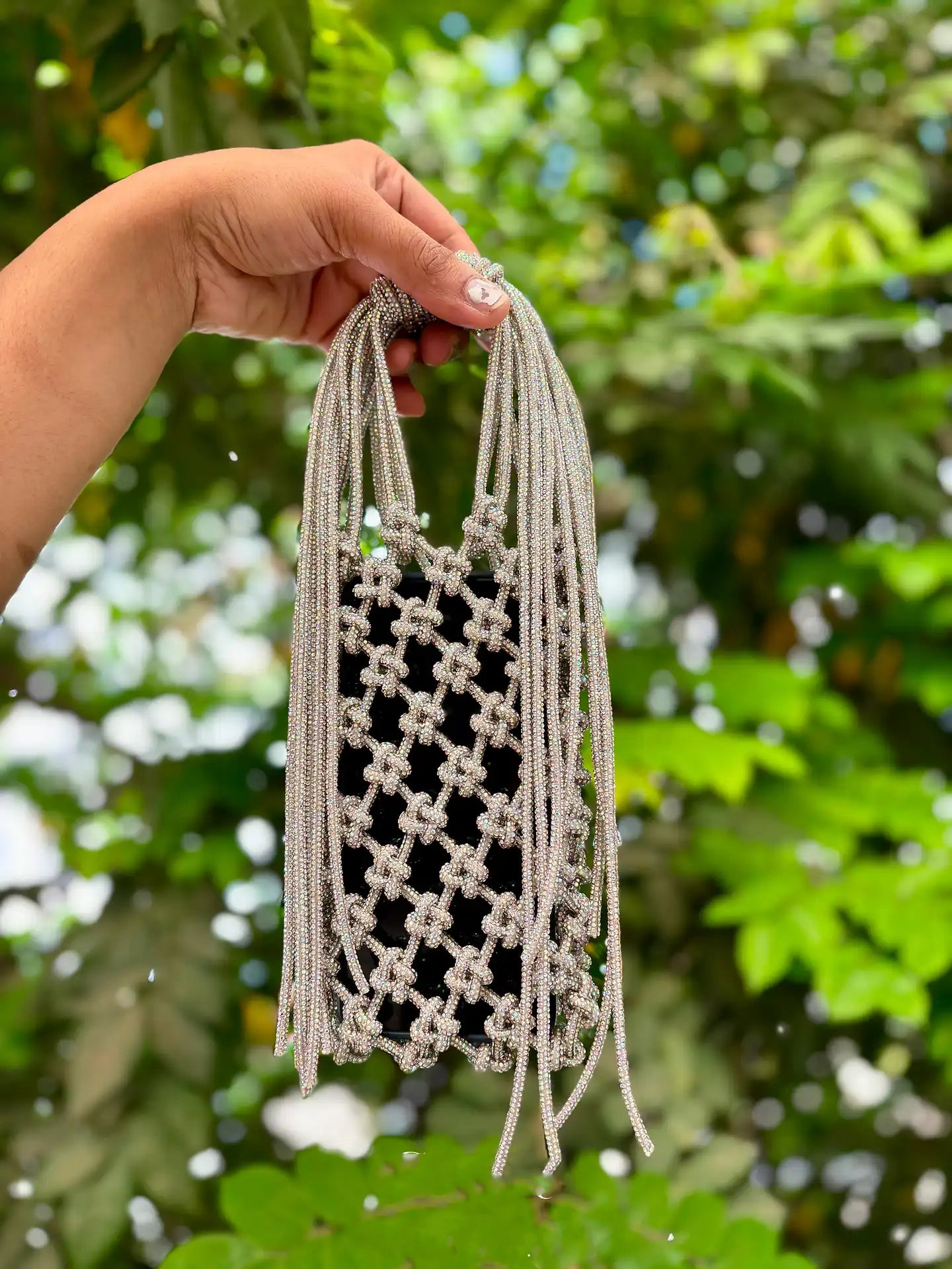 Handcrafted Luxe Beaded Fringe Phone Bag | Metallic Phone Pouch | Evening & Party Accessory