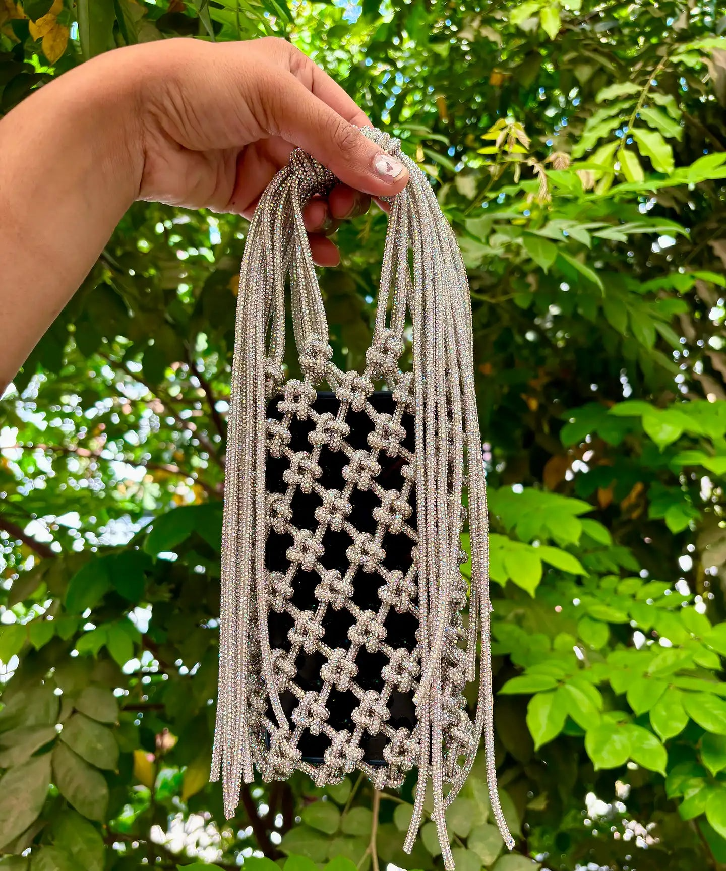 Handcrafted Luxe Beaded Fringe Phone Bag | Metallic Phone Pouch | Evening & Party Accessory