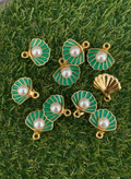 Green Enamel Seashell Pearl Charms – Golden Shell Pendants with Pearl for Jewellery Making