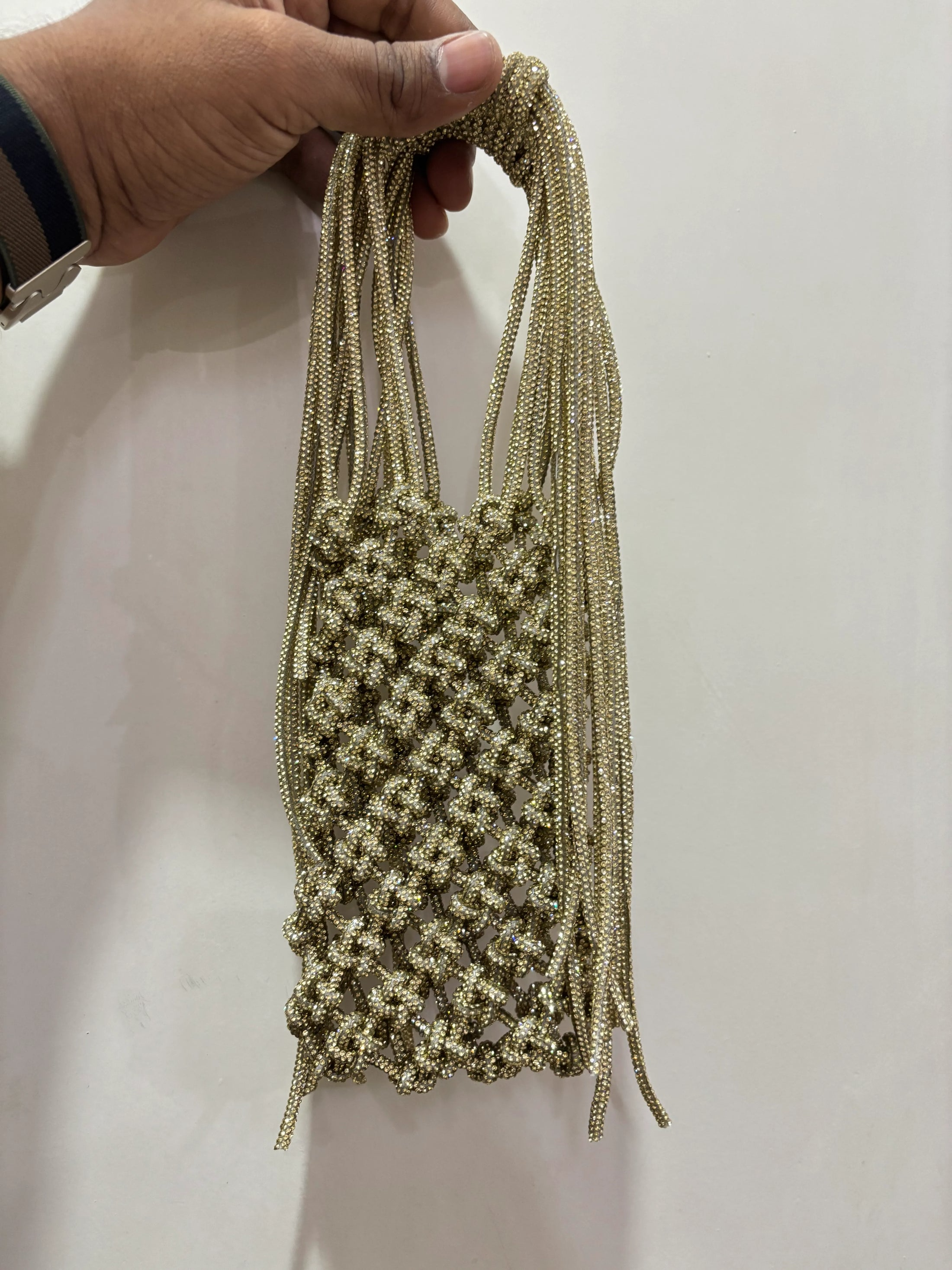 Handcrafted Luxe Beaded Fringe Phone Bag | Metallic Phone Pouch | Evening & Party Accessory