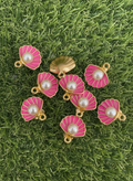 Pink Enamel Seashell Pearl Charms – Golden Shell Pendants with Pearl for Jewellery Making