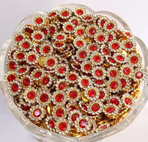 Red Kundan Rhinestone Flower Beads – Golden Stone Spacer Beads for Jewellery & Craft