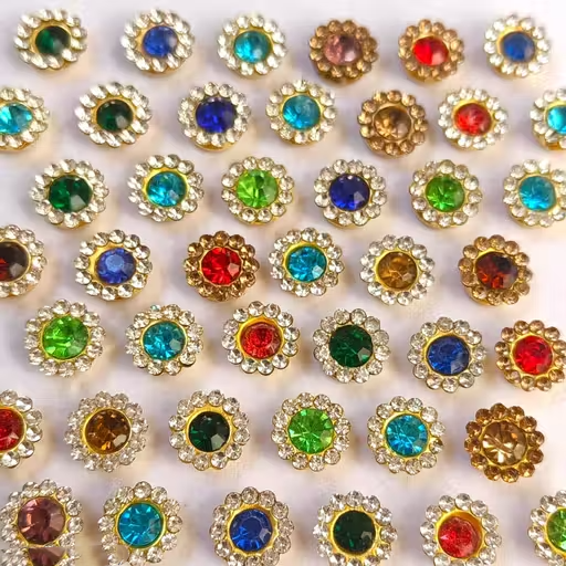 Multicolor Kundan Rhinestone Flower Beads – Golden Stone Spacer Beads for Jewellery & Craft