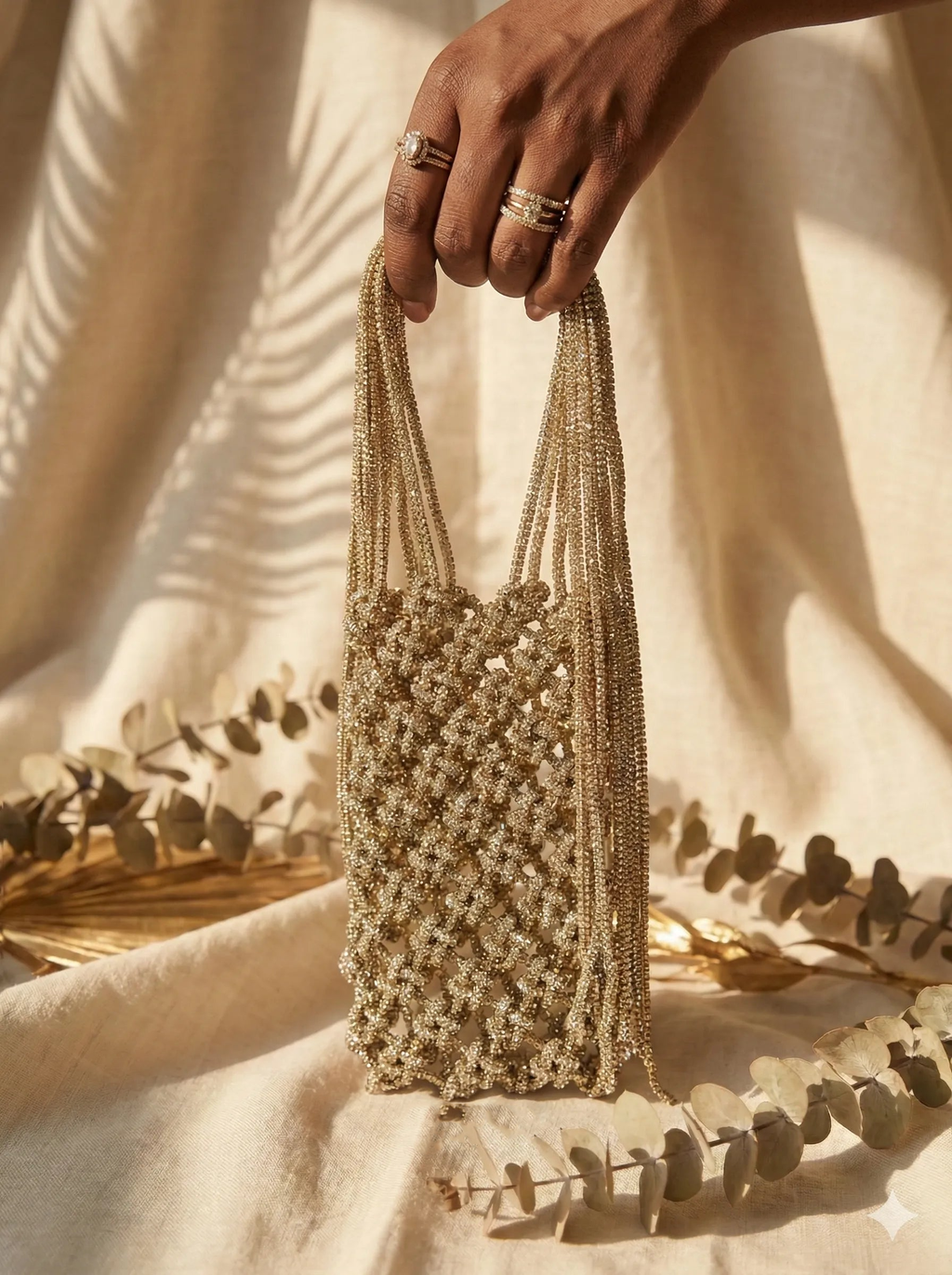 Handcrafted Luxe Beaded Fringe Phone Bag | Metallic Phone Pouch | Evening & Party Accessory