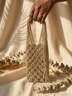 Handcrafted Luxe Beaded Fringe Phone Bag | Metallic Phone Pouch | Evening & Party Accessory