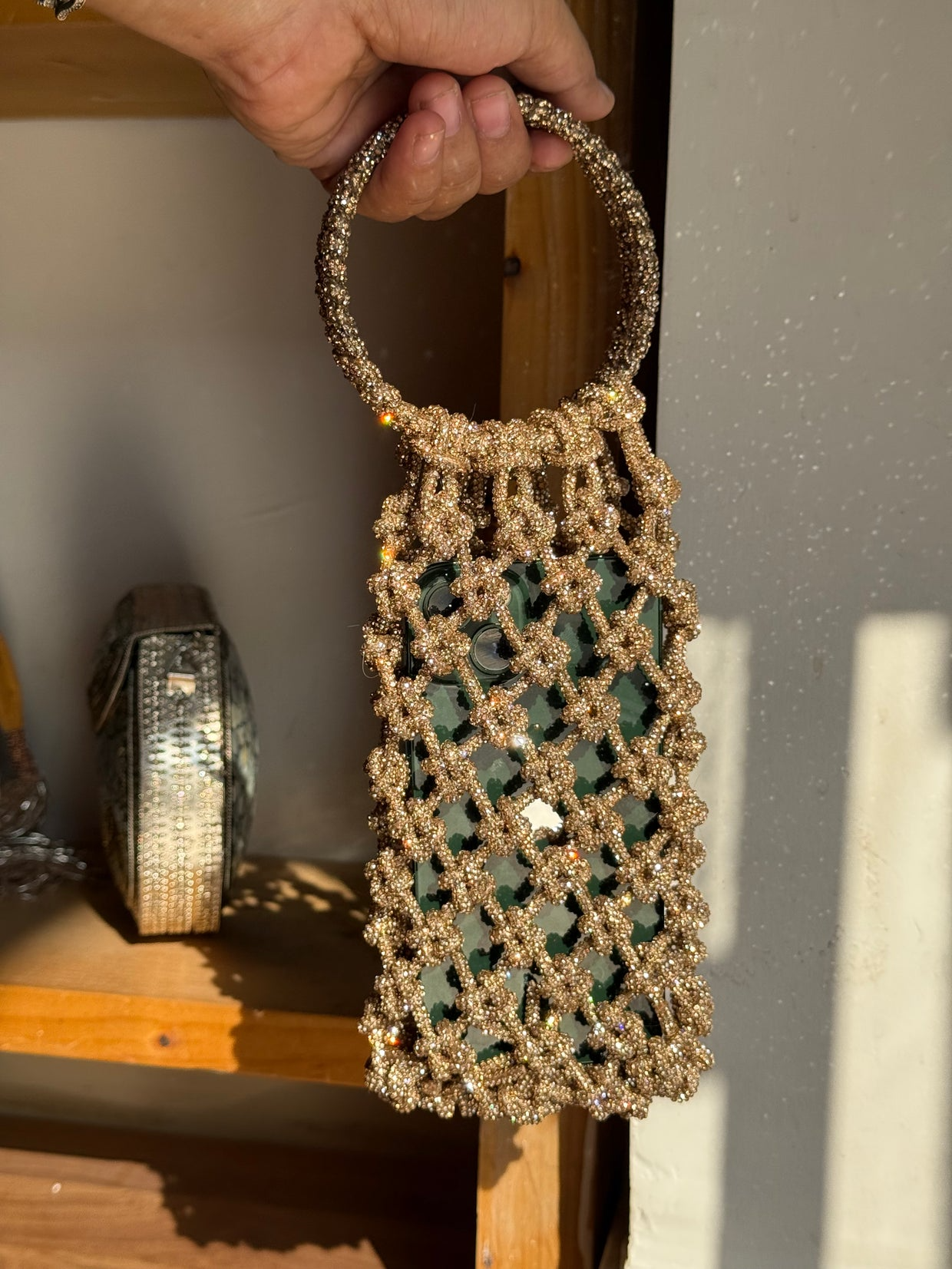 Luxury Crystal Rhinestone Net Phone Bag | Handmade Mini Evening Purse | Modern Maharani