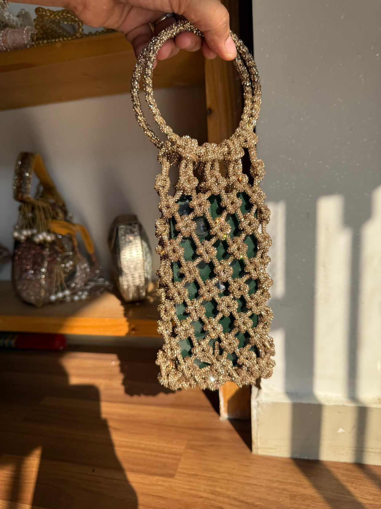 Luxury Crystal Rhinestone Net Phone Bag | Handmade Mini Evening Purse | Modern Maharani