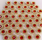 Red Kundan Rhinestone Flower Beads – Golden Stone Spacer Beads for Jewellery & Craft