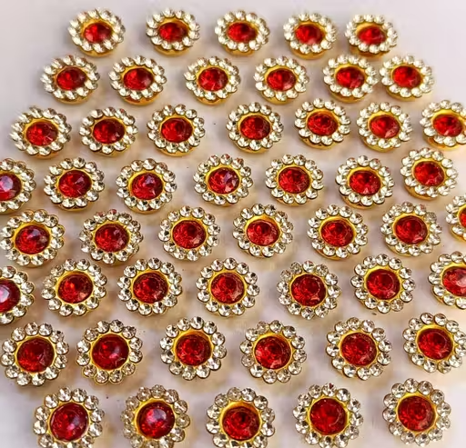 Red Kundan Rhinestone Flower Beads – Golden Stone Spacer Beads for Jewellery & Craft