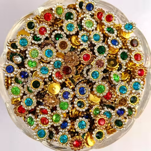 Multicolor Kundan Rhinestone Flower Beads – Golden Stone Spacer Beads for Jewellery & Craft